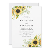 Aquarell-Sonnenblumen- & Grün-Hochzeit