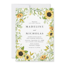 Aquarell-Sonnenblumen- & Grün-Hochzeit