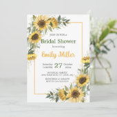 Aquarell Sonnenblumen Grünes Brautparty Einladung (Stehend Vorderseite)