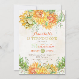 Aquarell Sonnenblumen Hellorange Gelb Grün Einladung