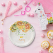 Aquarell Sonnenblumen Hellorange Gelb Grün Pappteller (Party)