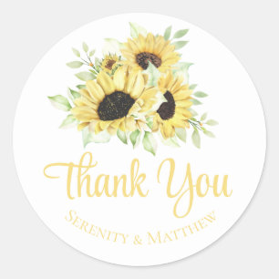 Aquarell-Sonnenblumen-Hochzeit-Dankeschön Runder Aufkleber