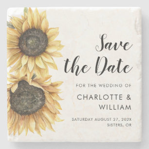 Aquarell-Sonnenblumen-Hochzeit-Save-the-Date-Ankün Steinuntersetzer