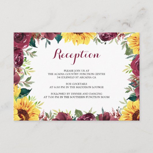 Aquarell Sonnenblumen Hochzeitsempfang Begleitkarte (Vorderseite)