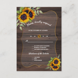 Aquarell Sonnenblumen Holz Hochzeit RSVP Karte
