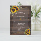 Aquarell Sonnenblumen Holz Hochzeit RSVP Karte (Stehend Vorderseite)