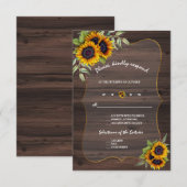 Aquarell Sonnenblumen Holz Hochzeit RSVP Karte (Vorne/Hinten)