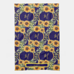 Aquarell Sonnenblumen Monogram Van Gogh Style Geschirrtuch