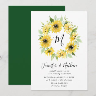 Aquarell-Sonnenblumen-Monogramm-Kranz   Hochzeit Einladung