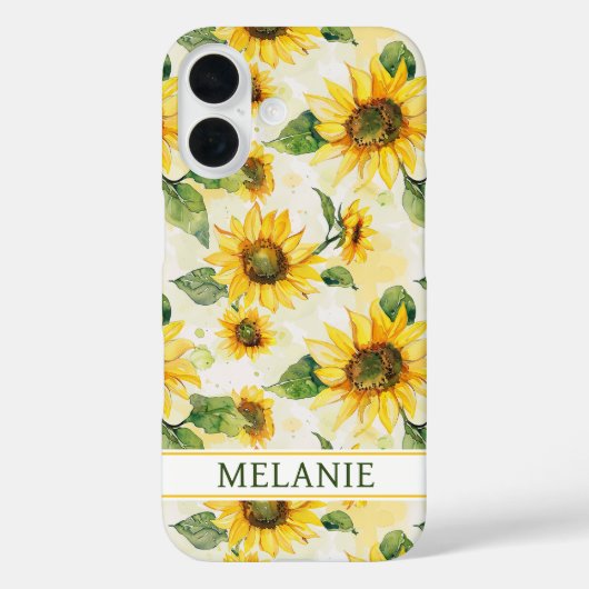 Aquarell-Sonnenblumen monogrammiert Case-Mate iPhone Hülle (Rückseite)