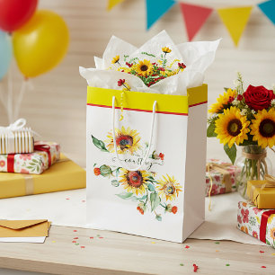 Aquarell-Sonnenblumen personalisiert    Mittlere Geschenktüte