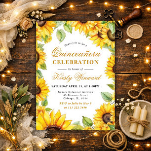 Aquarell-Sonnenblumen-Rahmen Quinceanera Einladung