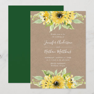 Aquarell-Sonnenblumen   Rustikale Kraftpapier-Hoch Einladung