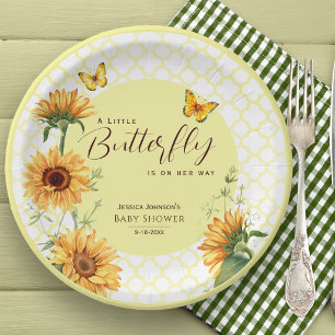 Aquarell-Sonnenblumen-Schmetterling-Baby-Party Pappteller