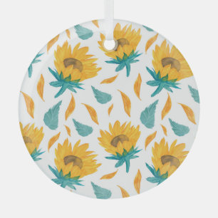 Aquarell-Sonnenblumen: Sommer Botanischer Druck Ornament Aus Glas