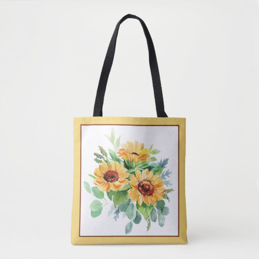Aquarell-Sonnenblumen Tasche (Vorderseite)