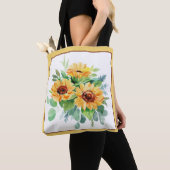 Aquarell-Sonnenblumen Tasche (Von Nahem)