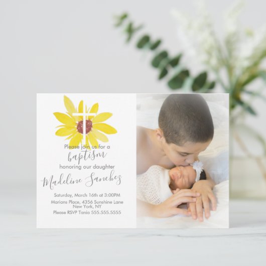 Aquarell Sonnenblumen Taufe Baby Dedication Einladung (Stehend Vorderseite)