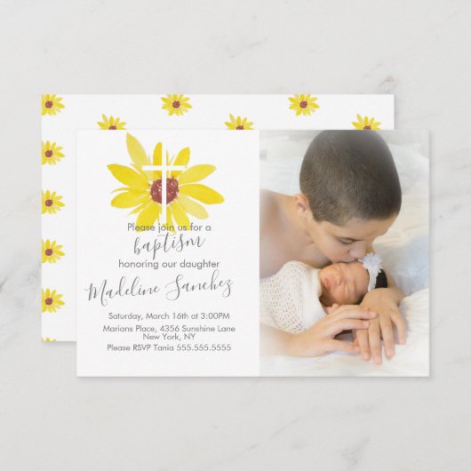 Aquarell Sonnenblumen Taufe Baby Dedication Einladung (Vorne/Hinten)