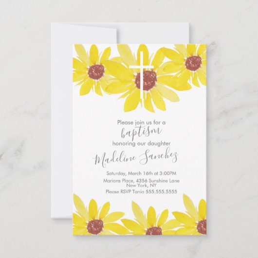 Aquarell Sonnenblumen Taufe Handgemalt Einladung (Vorderseite)