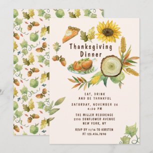 Aquarell-Sonnenblumen-Thanksgiving-Dinner Einladung