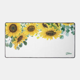 Aquarell-Sonnenblumen und Eukalyptusblätter Schreibtischunterlage