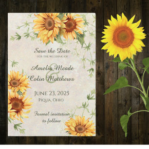 Aquarell Sonnenblumen und Reben Save The Date