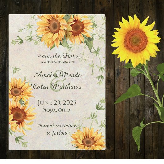 Aquarell Sonnenblumen und Reben Save The Date
