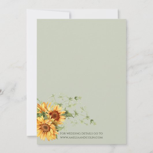Aquarell Sonnenblumen und Weinreben auf Weide Grün Save The Date (Rückseite)