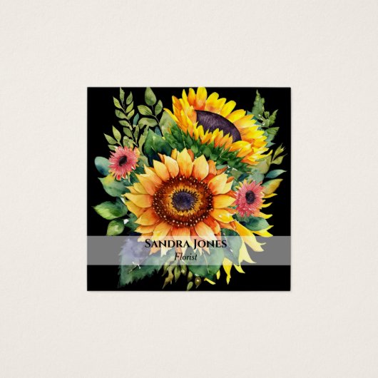 Aquarell Sonnenblumen Visitenkarte - schwarz (Vorderseite)