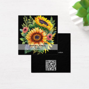 Aquarell Sonnenblumen Visitenkarte - schwarz