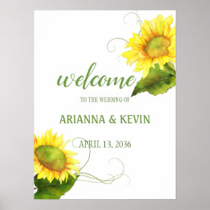 Aquarell-Sonnenblumen-Weinberg-Hochzeit Poster