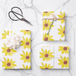 Aquarell-Sonnenblumenknospen Handgemaltes Muster Geschenkpapier Set