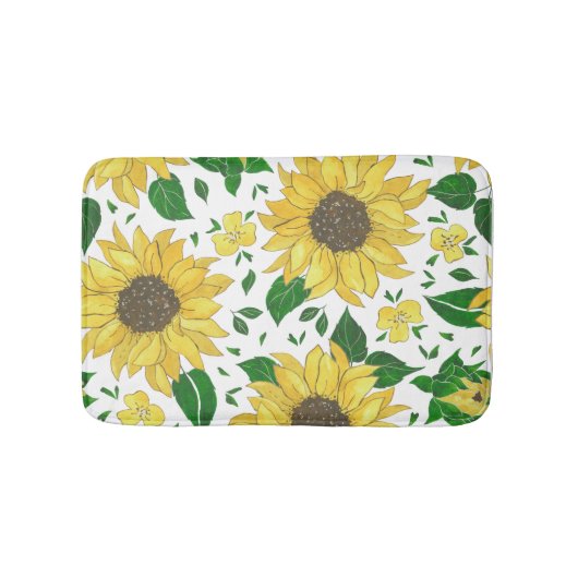 Aquarell-Sonnenblumenmuster Badematte (Vorderseite)