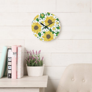 Aquarell-Sonnenblumenmuster Große Wanduhr