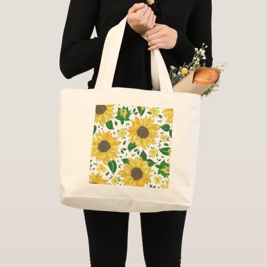 Aquarell-Sonnenblumenmuster Jumbo Stoffbeutel (Vorderseite (Produkt))