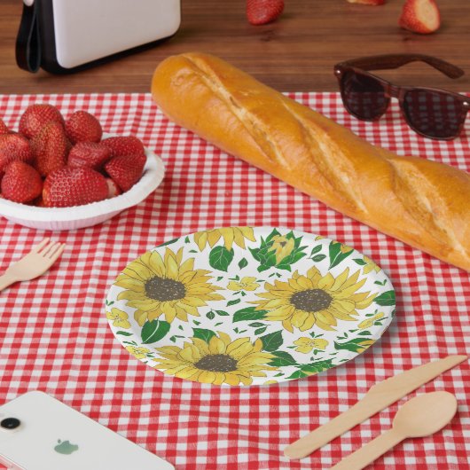 Aquarell-Sonnenblumenmuster Pappteller (Picknick)