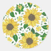 Aquarell-Sonnenblumenmuster Runder Aufkleber (Vorderseite)