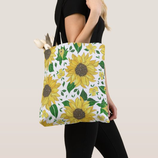 Aquarell-Sonnenblumenmuster  Tasche (Von Nahem)
