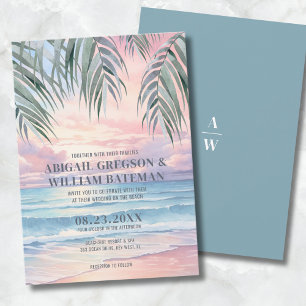 Aquarell-Sonnenuntergang an der Strandhochzeit Einladung