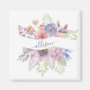 Aquarell-Sonnenuntergang-Blumen personalisiert  Magnet