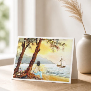 Aquarell-Sonnenuntergang-Segelboot-Mitgefühl Karte