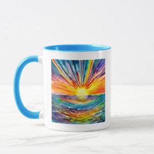 Aquarell-Sonnenuntergang über dem Wasser Tasse