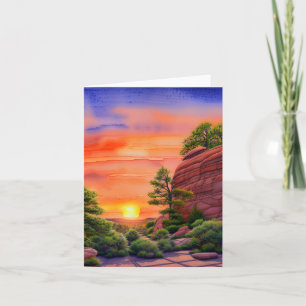 Aquarell-Sonnenuntergang und rote Felsen anpassbar Karte