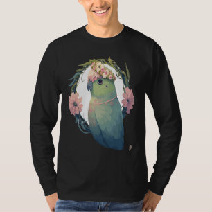 Aquarell-Sperlings-Papagei-Vogel-Blumenkrone-Pe T-Shirt