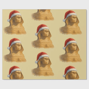 Aquarell-Sphinx-Weihnachtsmannhut-Altägypten-Weihn Geschenkpapier