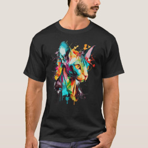 Aquarell-Sphynx-Katze Farbige haarlose Katze T-Shirt
