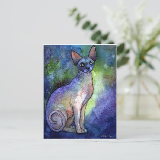 Aquarell Sphynx Sphinx Kat # 2 Gemälde Postkarte (Stehend Vorderseite)