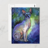 Aquarell Sphynx Sphinx Kat # 2 Gemälde Postkarte (Vorne/Hinten)