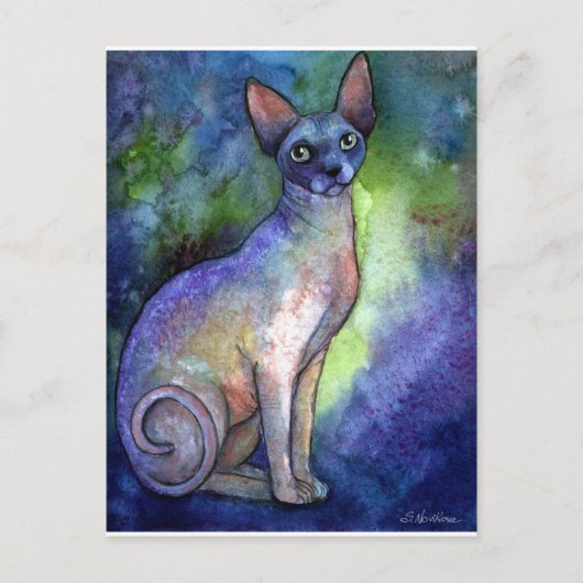 Aquarell Sphynx Sphinx Kat # 2 Gemälde Postkarte (Vorderseite)